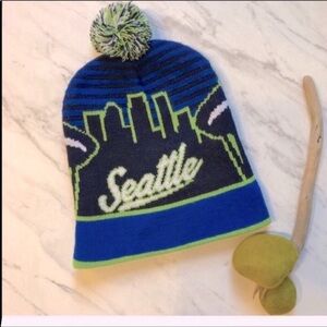 SEAHAWKS-Blue & Green Seattle 12’s Pom/Pom Knit Beanie Hat